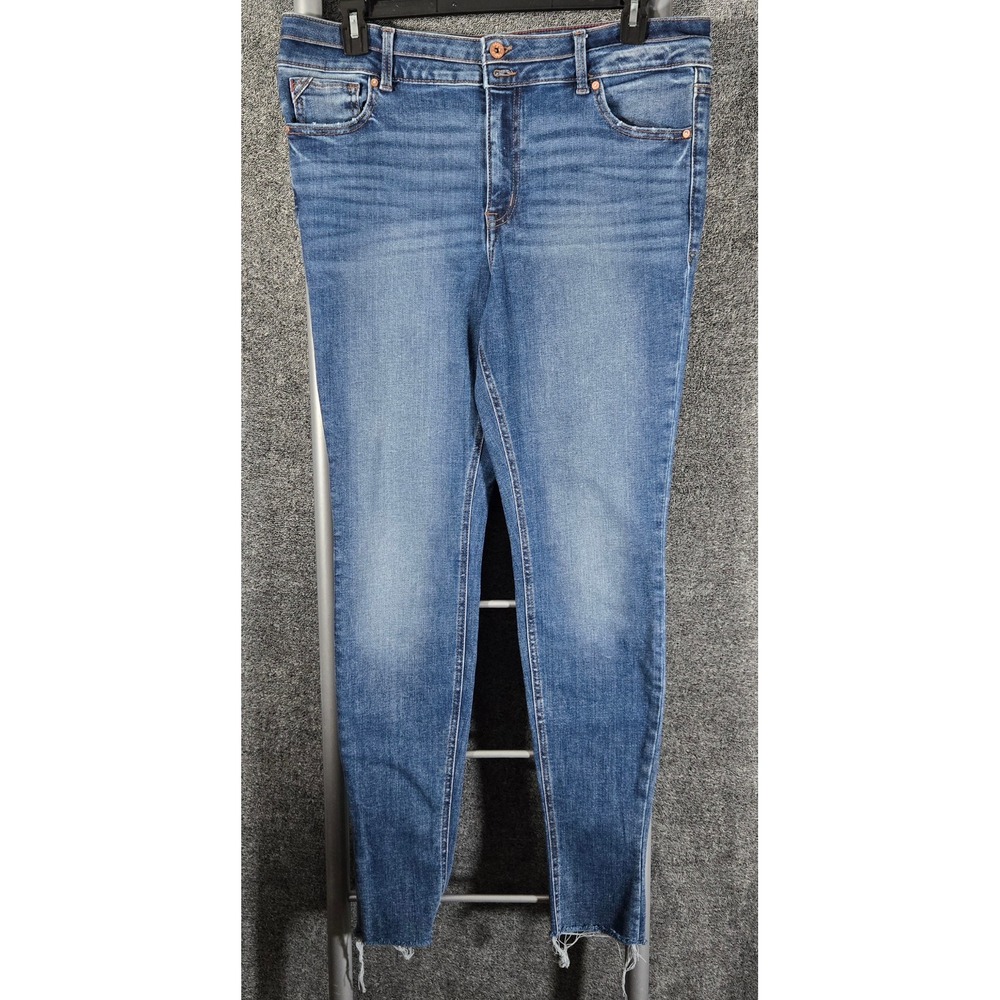 Edgely Womens Super Skinny Mid Rise Raw Hem Jeans Size 14 Medium Wash Blue 36x33